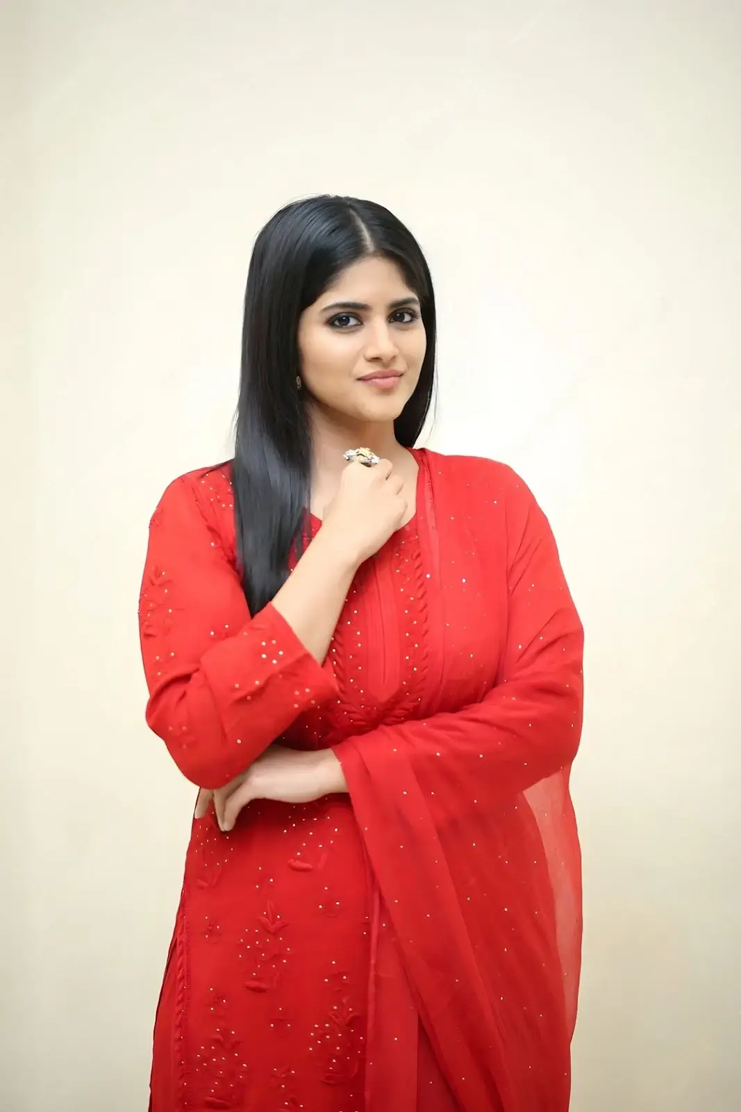 BEAUTIFUL INDIAN MODEL MEGHA AKASH STILLS IN RED DRESS 3